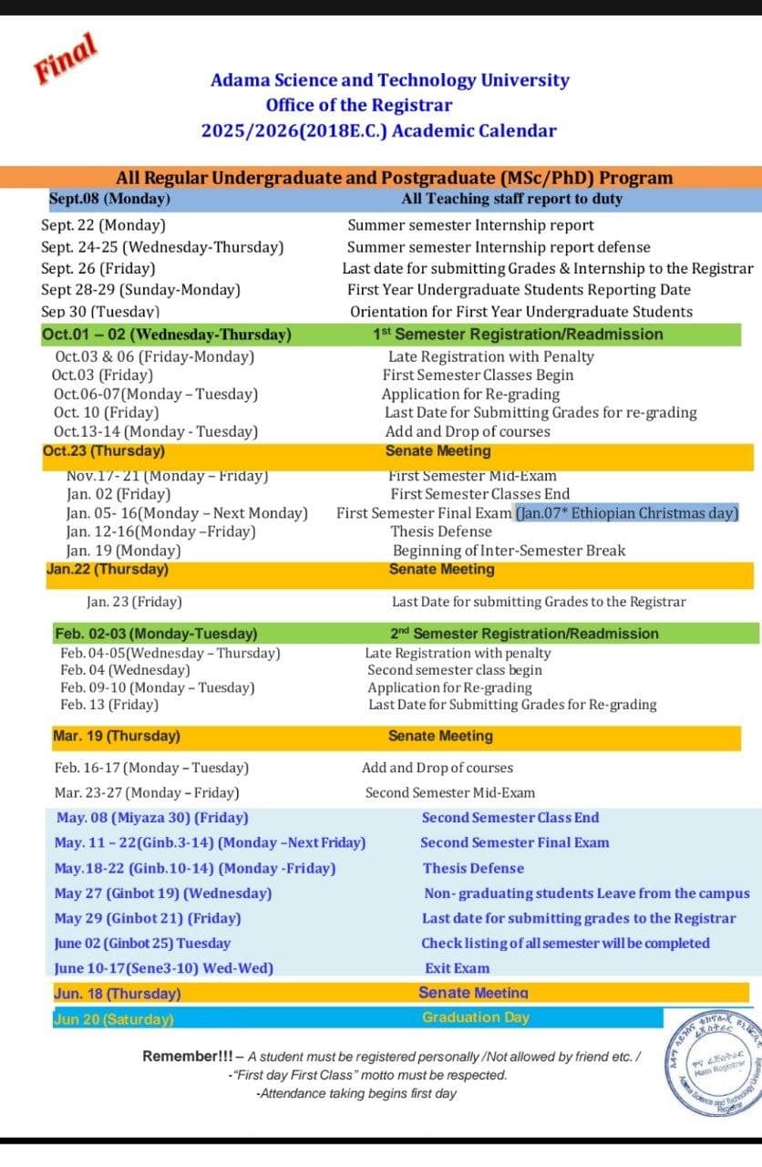 Graduation Day calendar schedule